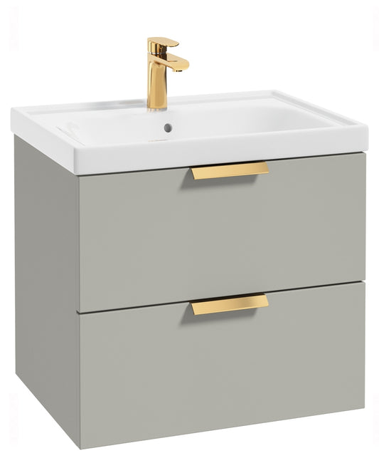 Stockholm Arctic Grey Matt 60cm Wall Hung Vanity Unit - Brushed Gold Handle