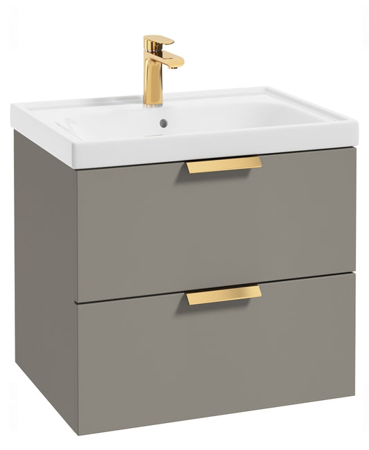 Stockholm Khaki Matt 60cm Wall Hung Vanity Unit - Brushed Gold Handle