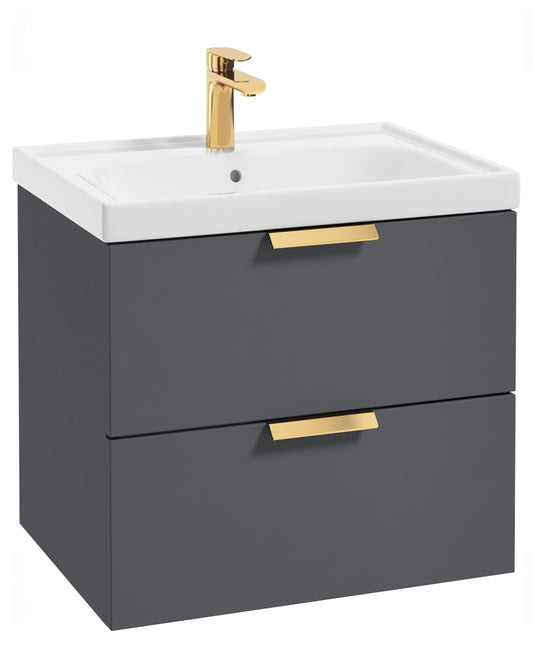 Stockholm Midnight Grey Matt 60cm Wall Hung Vanity Unit - Brushed Gold Handle