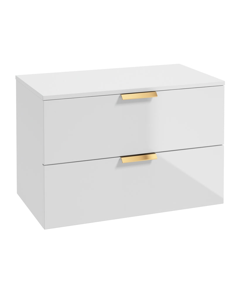 Stockholm 80cm Unit with Counter Top Gold Handle Gloss White