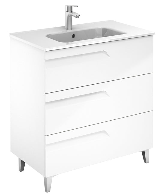 Brava Gloss White 3 Drawer 80cm Vanity Unit