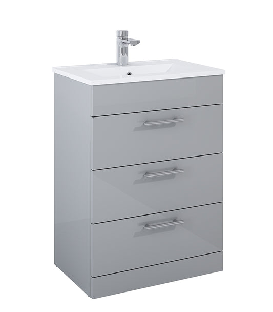 Belmont Square Three Drawer Floor Standing Unit Light Gloss Grey 60cm