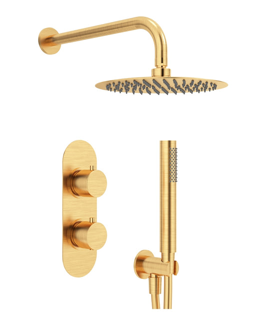 Quantum Oura Brushed gold twin outlet Concealed Shower Valve Kit